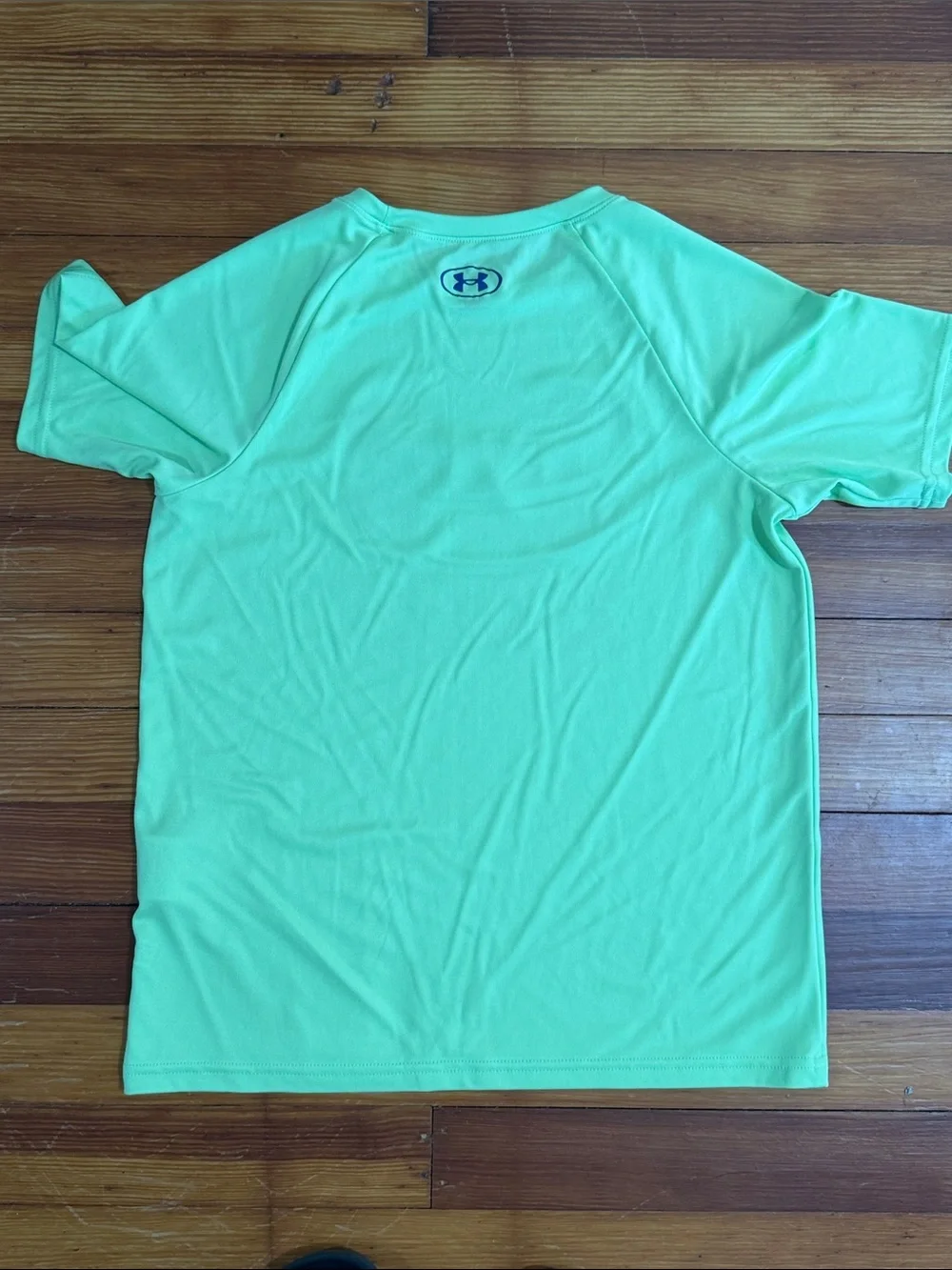 Under Armour Neon Green Youth Short Sleeve Tee with Blue Logo